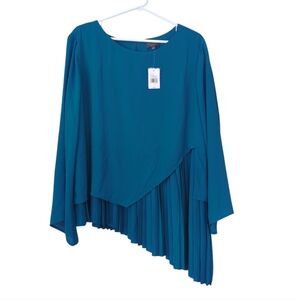 NWT The Limited Pleated Asymmetric Blouse XL Mykonos Blue